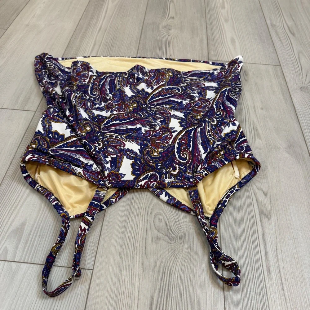 Lands End Paisley Tankini Top Blue Burgundy Twisted Sweetheart Swimwear 18W